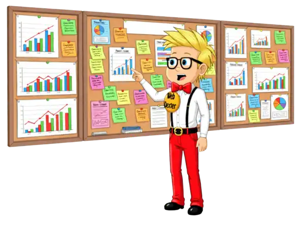 A picture of Web Dexter pointing to charts of data representation for why you should choose Web Dexter